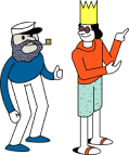 sailor and a hipster with a crown on his head