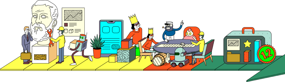 colorful figures showing a work process