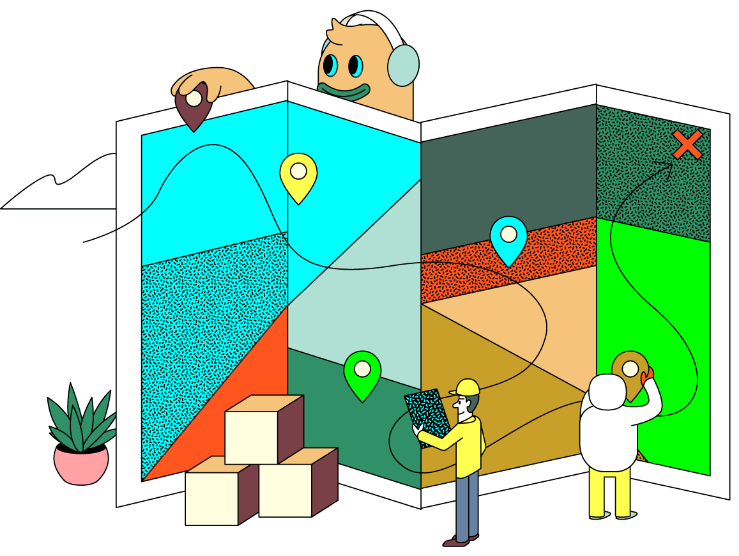 a colorful map with figures
