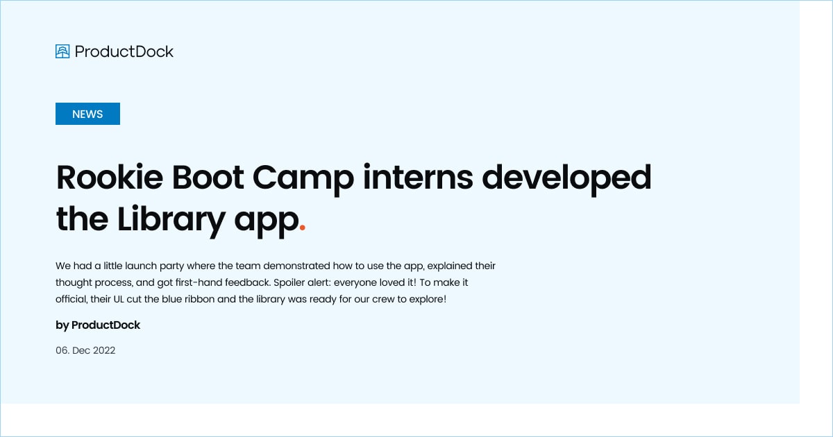 Rookie Boot Camp interns developed the Library app ProductDock