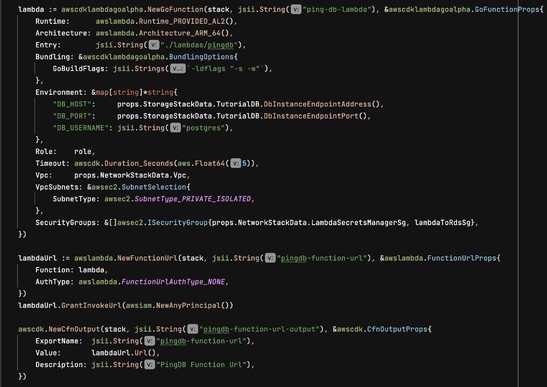 Productdock cinfiguring lambda to access amazon rds in vpc with aws cdk & golang application