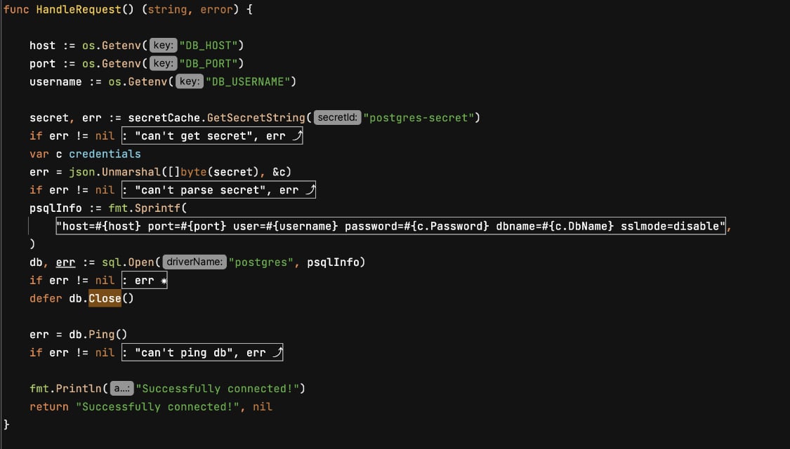 Productdock cinfiguring lambda to access amazon rds in vpc with aws cdk & golang application